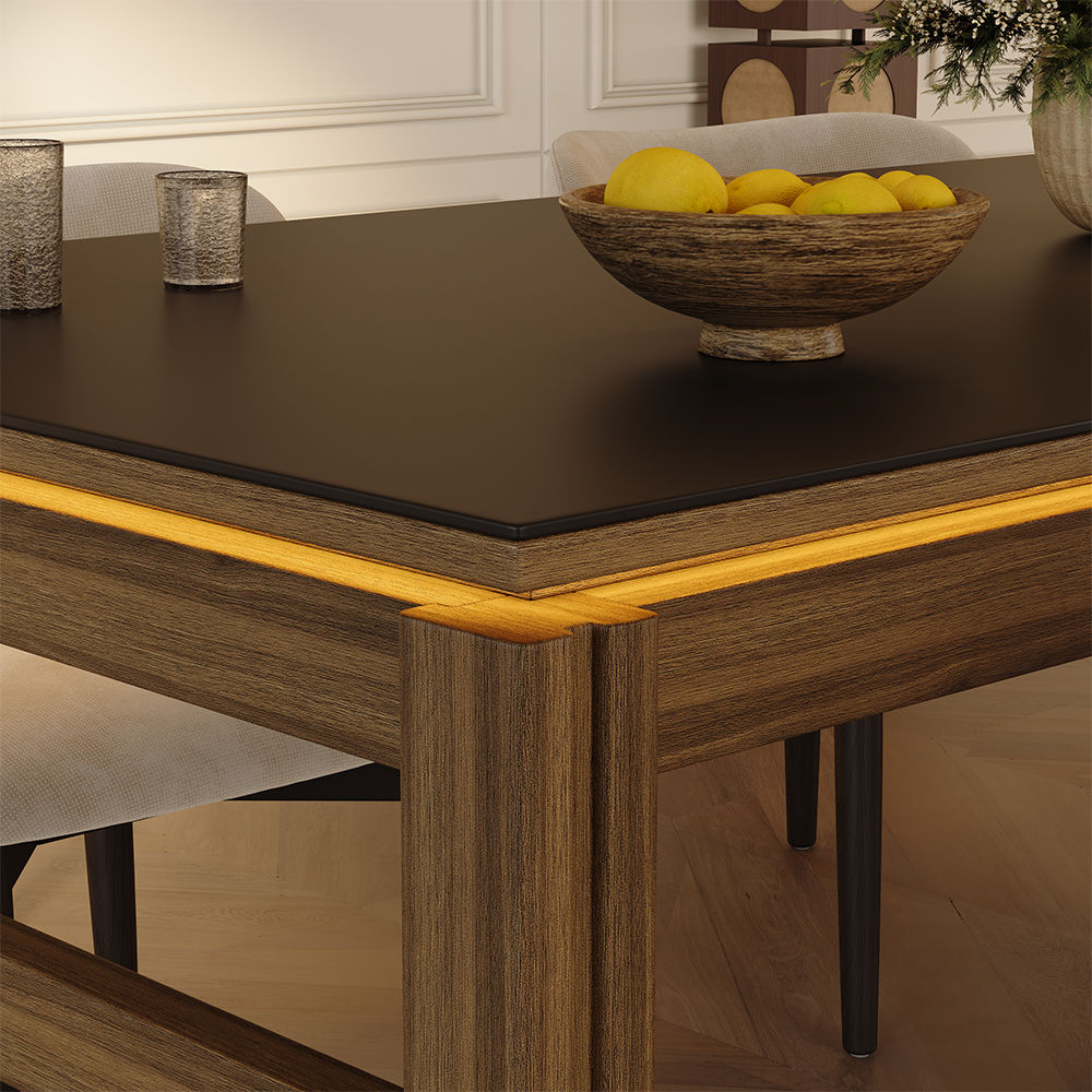 Matte Sintered Stone Black & Walnut MDF & Matte Sintered Stone Dining Tables