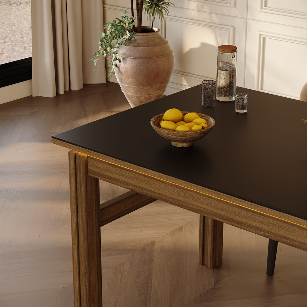 Triangle Black & Walnut MDF & Matte Sintered Stone Dining Tables