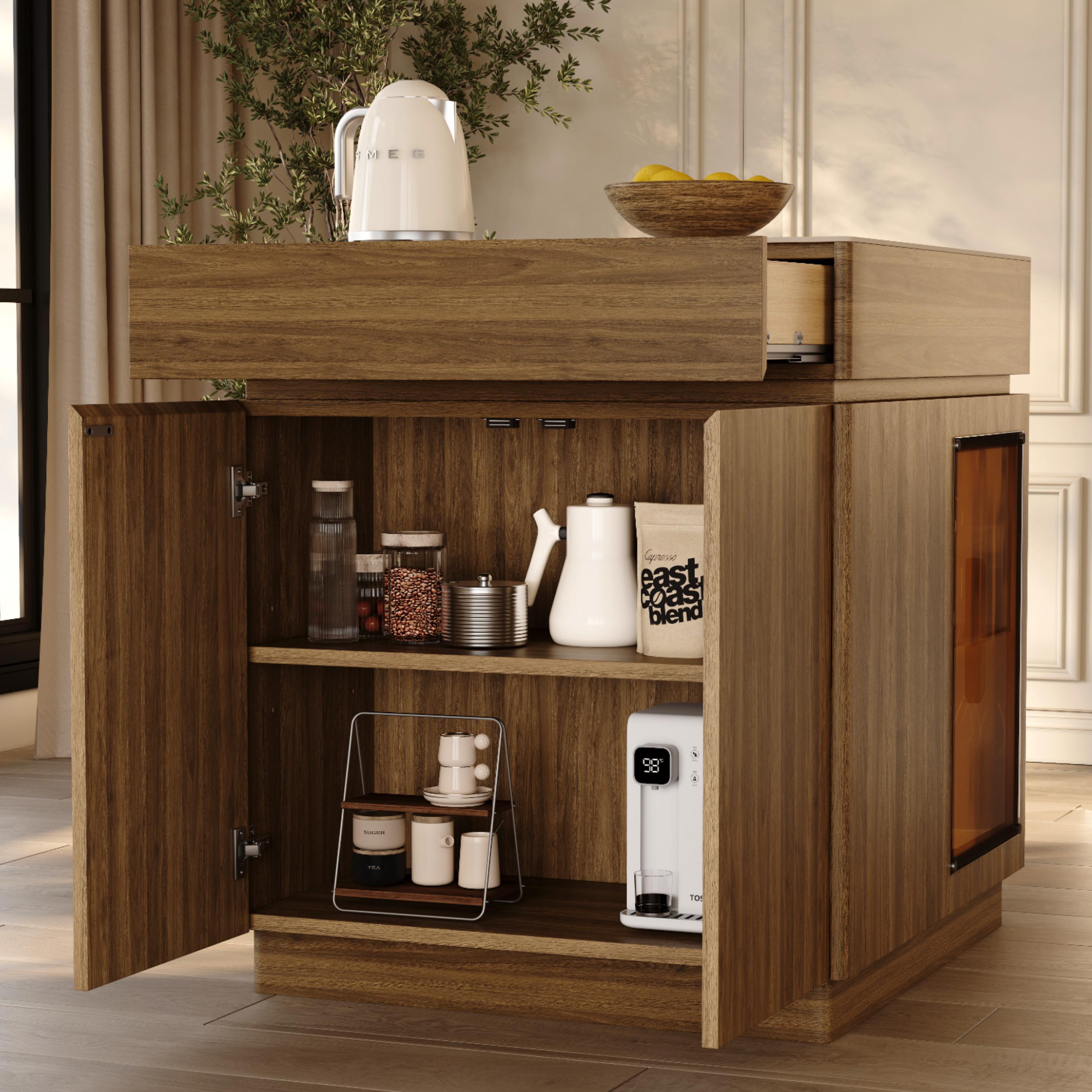 Beige Travertine & Walnut Kitchen Island
