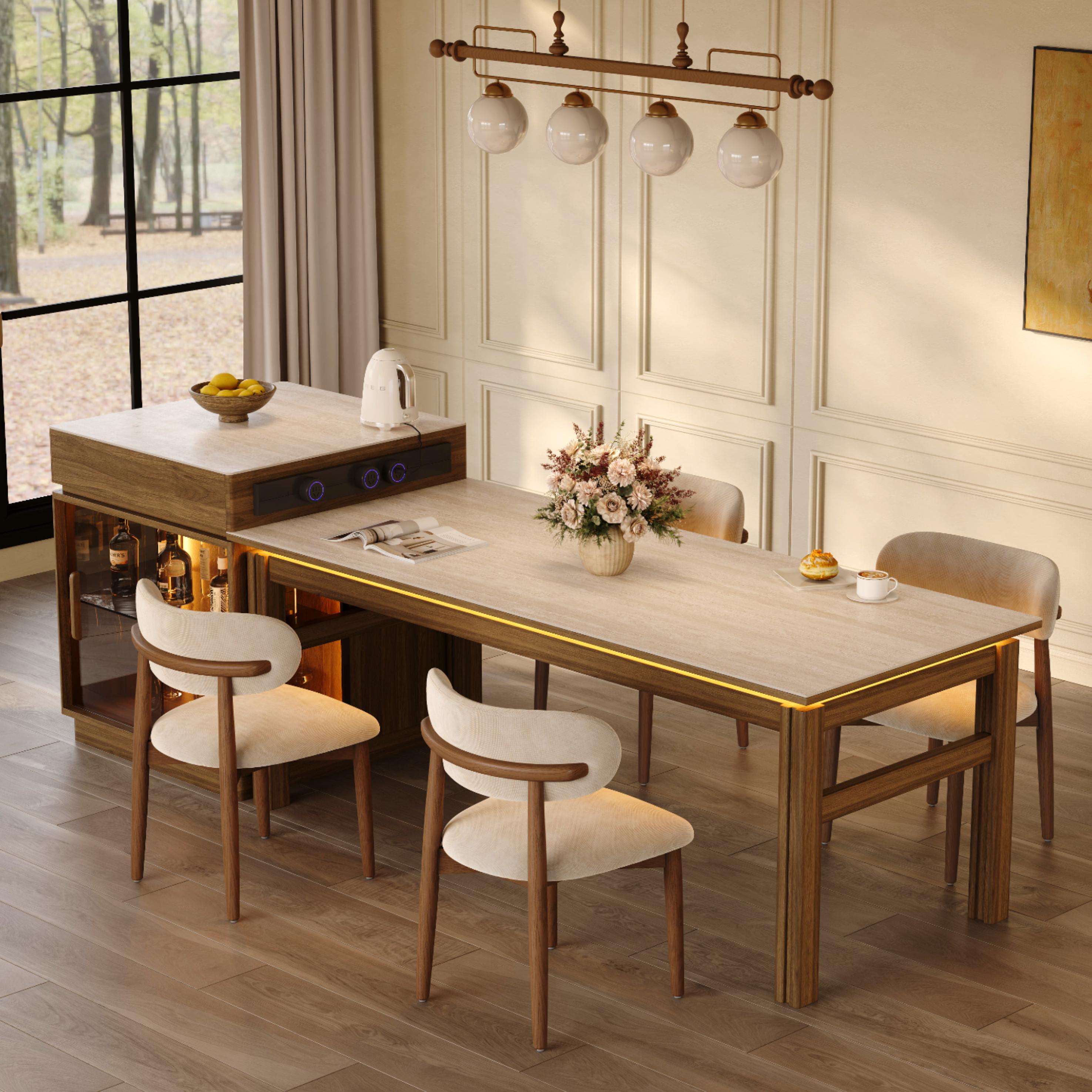 Matte Sintered Stone & Wood Travertine & Walnut Kitchen Island