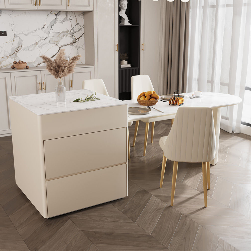 White Glossy Sintered Stone Kitchen Island