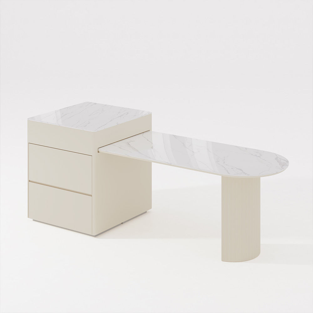 White Glossy Sintered Stone Kitchen Island