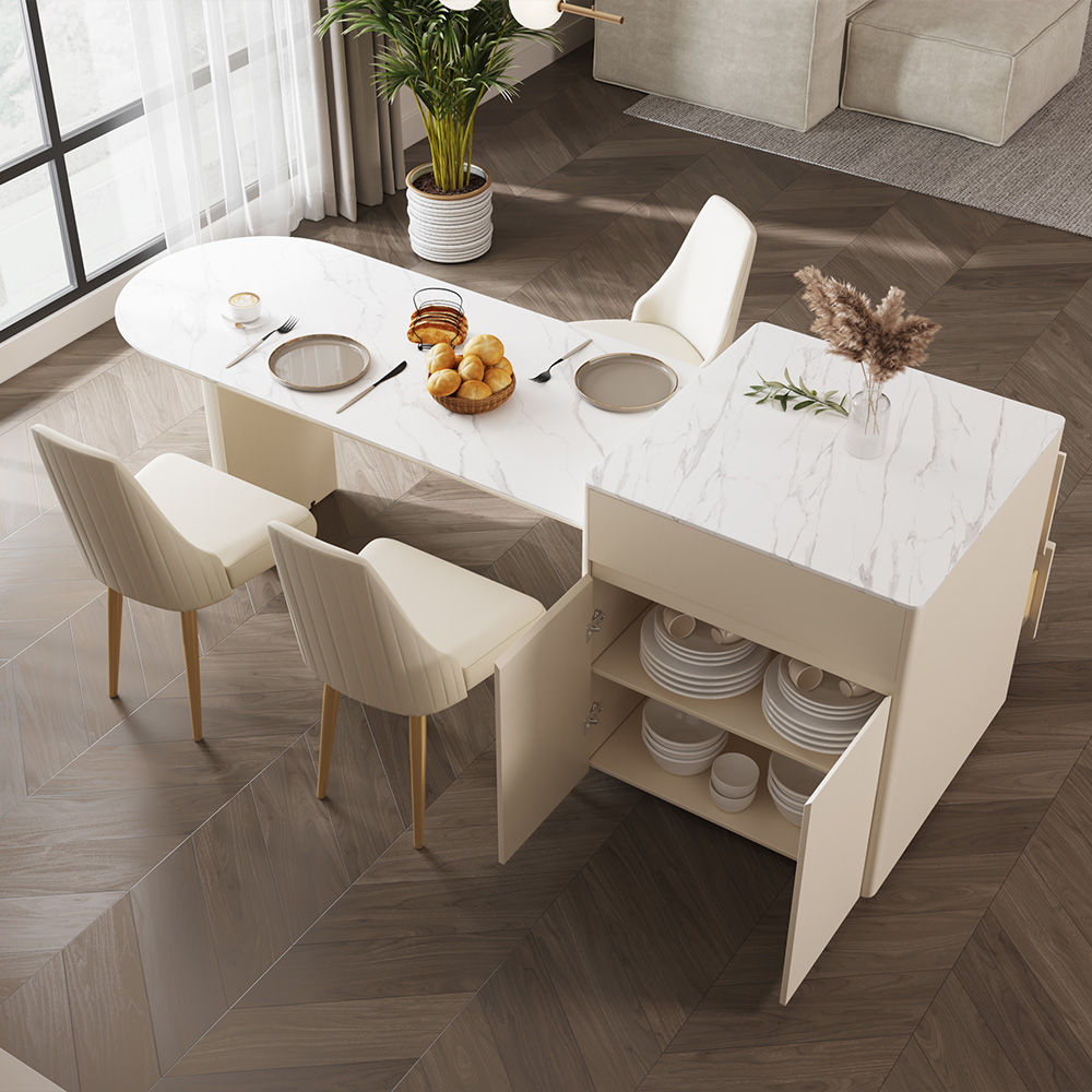 White Glossy Sintered Stone Kitchen Island