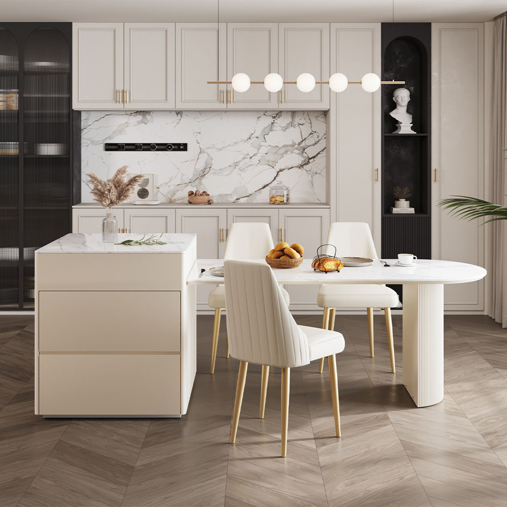 White Glossy Sintered Stone Kitchen Island