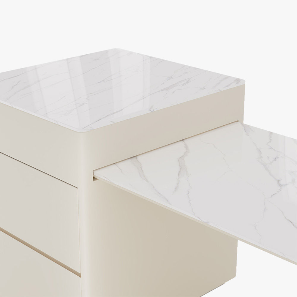 White Glossy Sintered Stone Kitchen Island