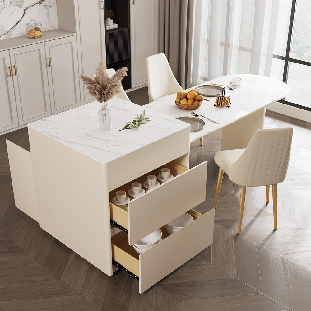 White Glossy Sintered Stone Kitchen Island