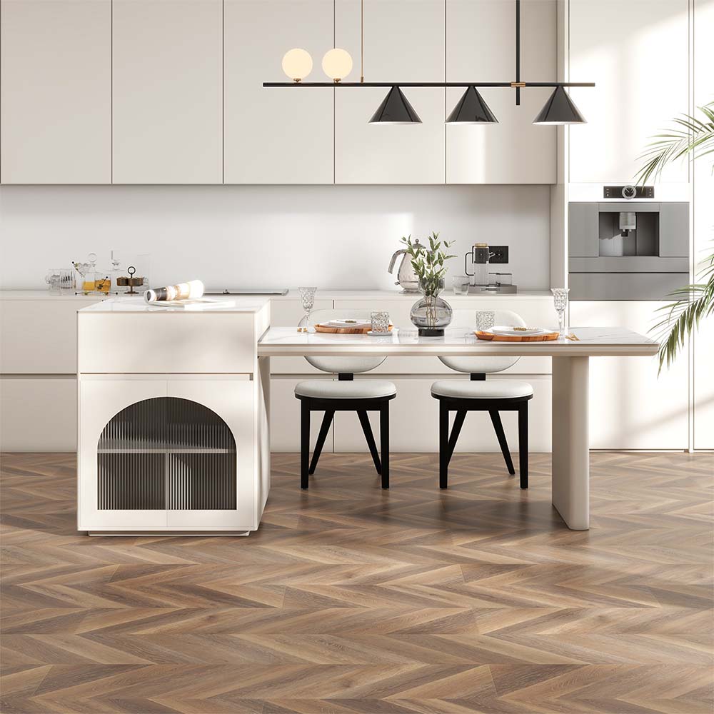 White Sintered Stone Kitchen Island