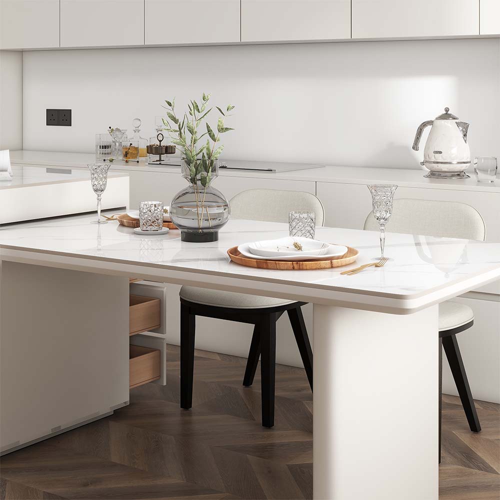White Sintered Stone Kitchen Island