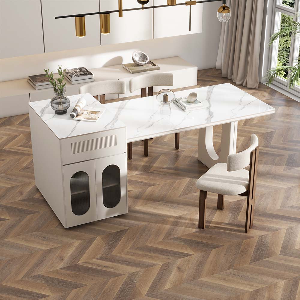 White Sintered Stone Kitchen Island