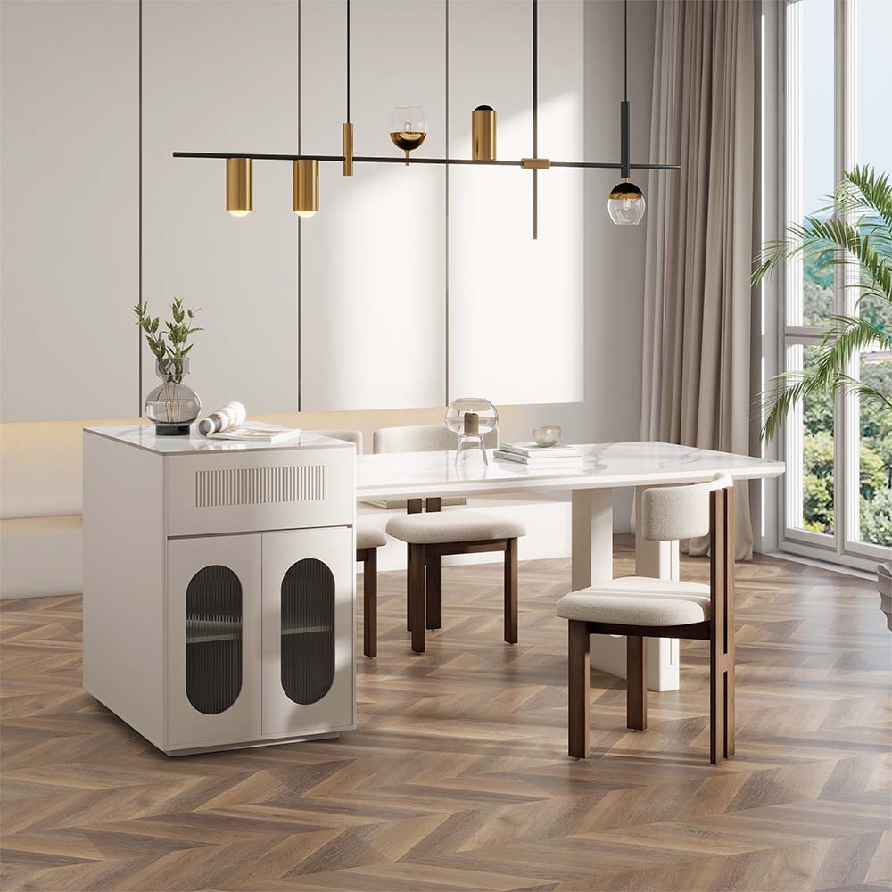 White Sintered Stone Kitchen Island