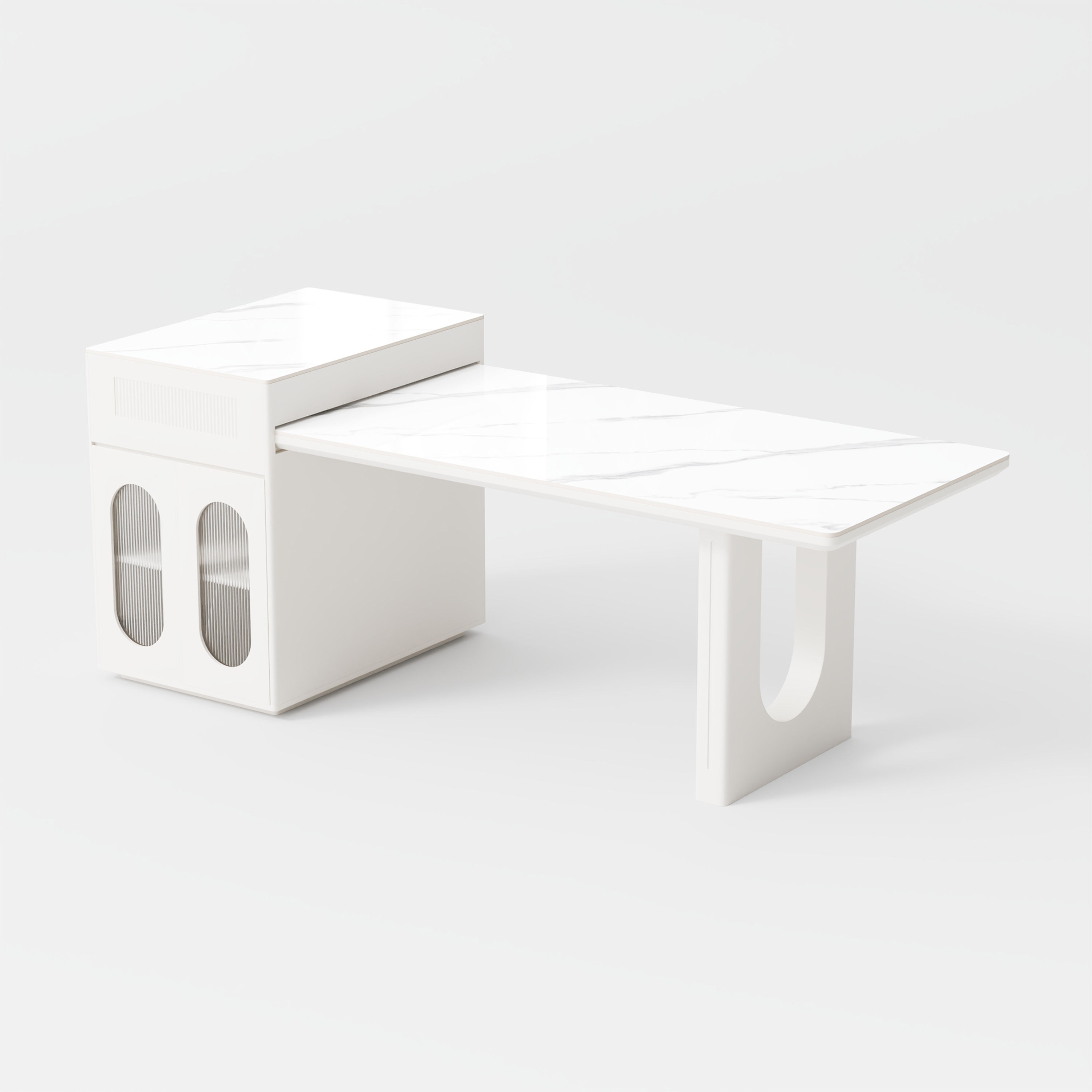 White Sintered Stone Kitchen Island