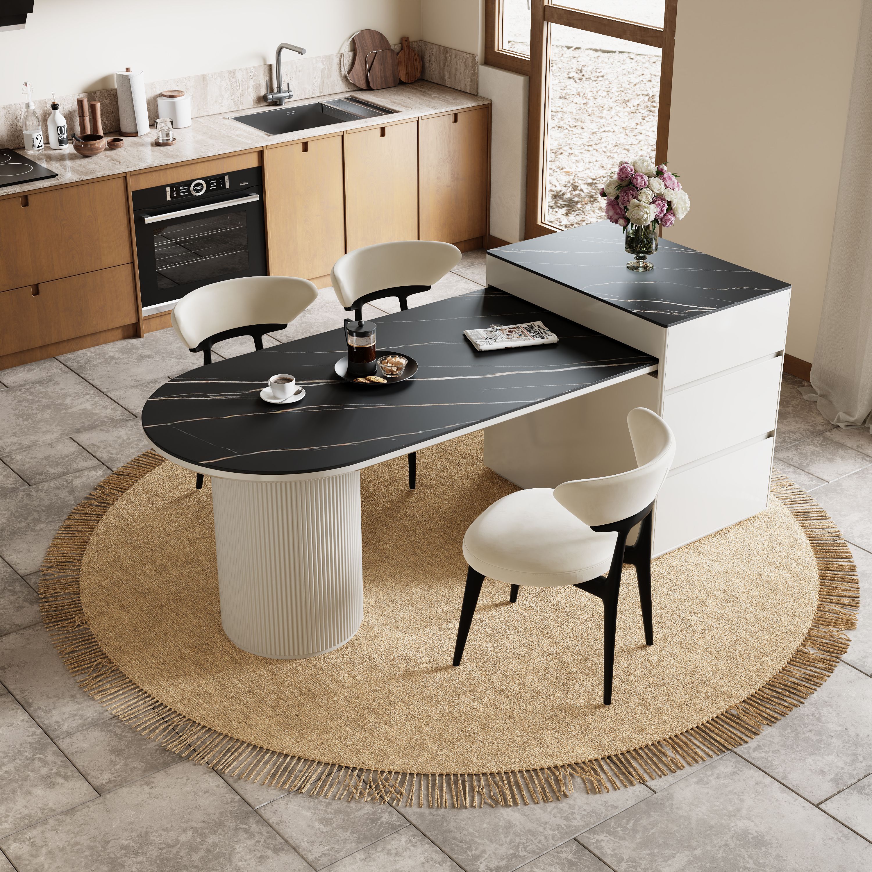 Black Sintered Stone Kitchen Island