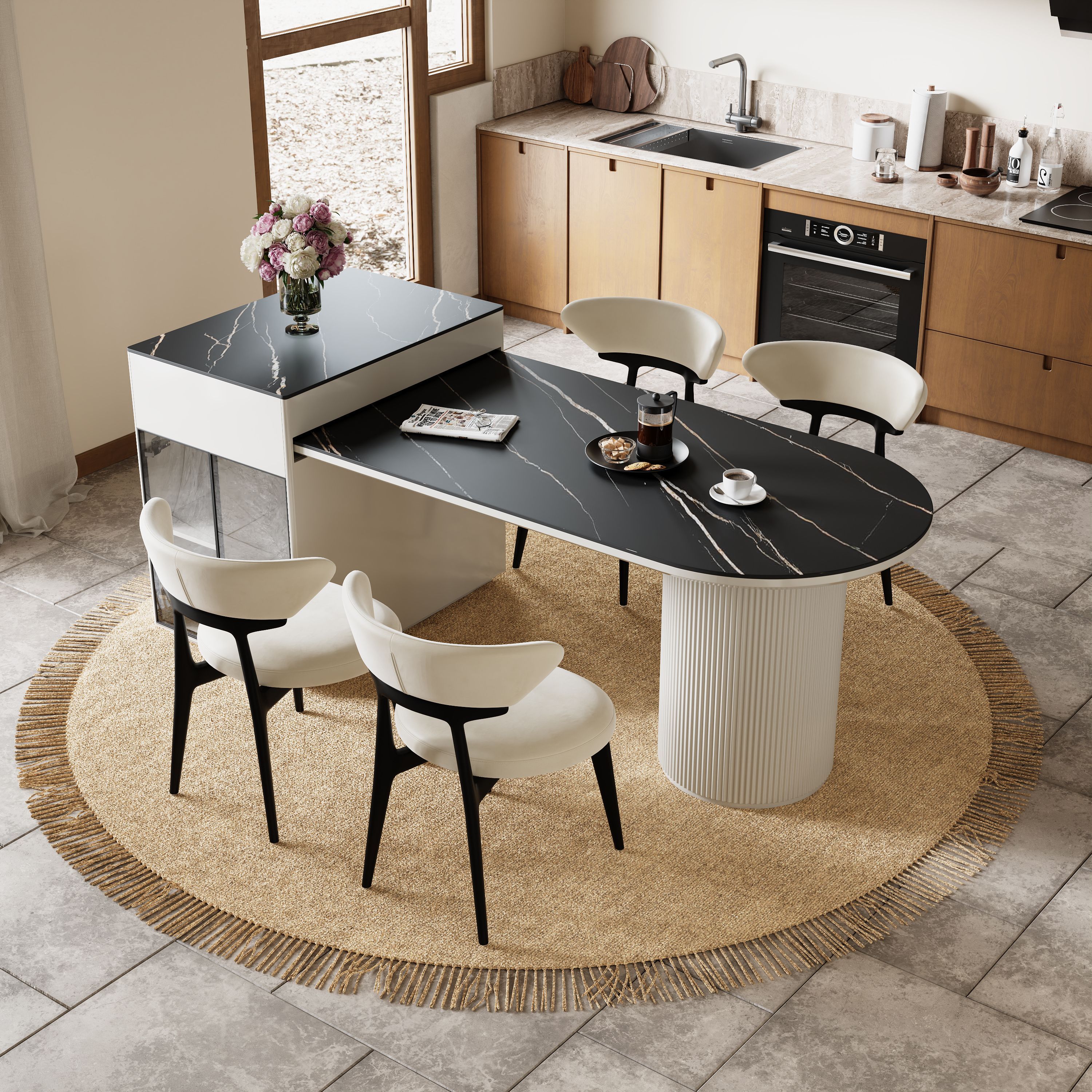 Black Sintered Stone Kitchen Island