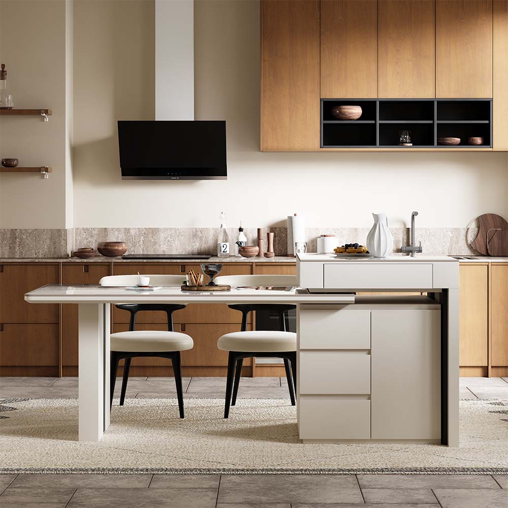 White Sintered Stone Kitchen Island