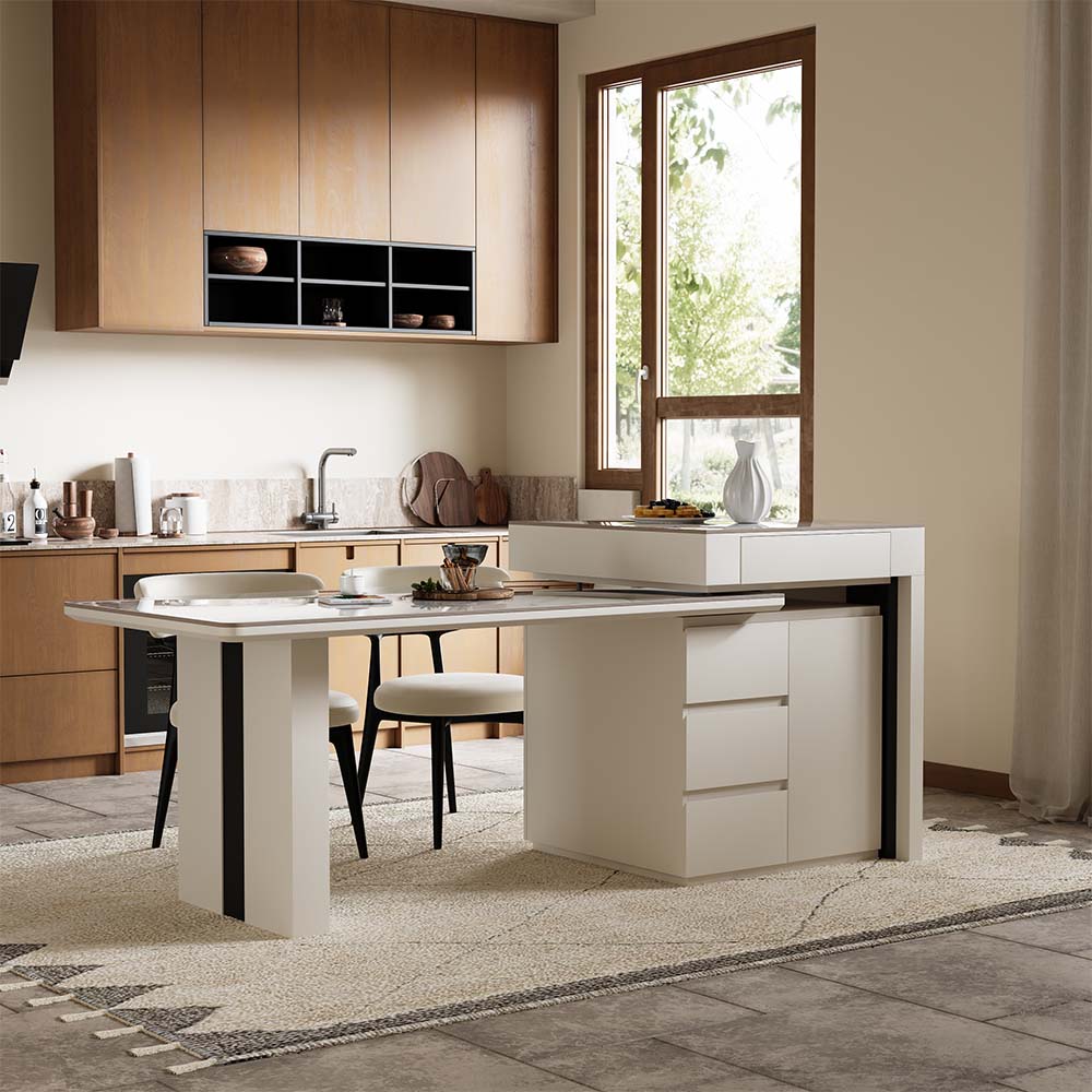 White Sintered Stone Kitchen Island