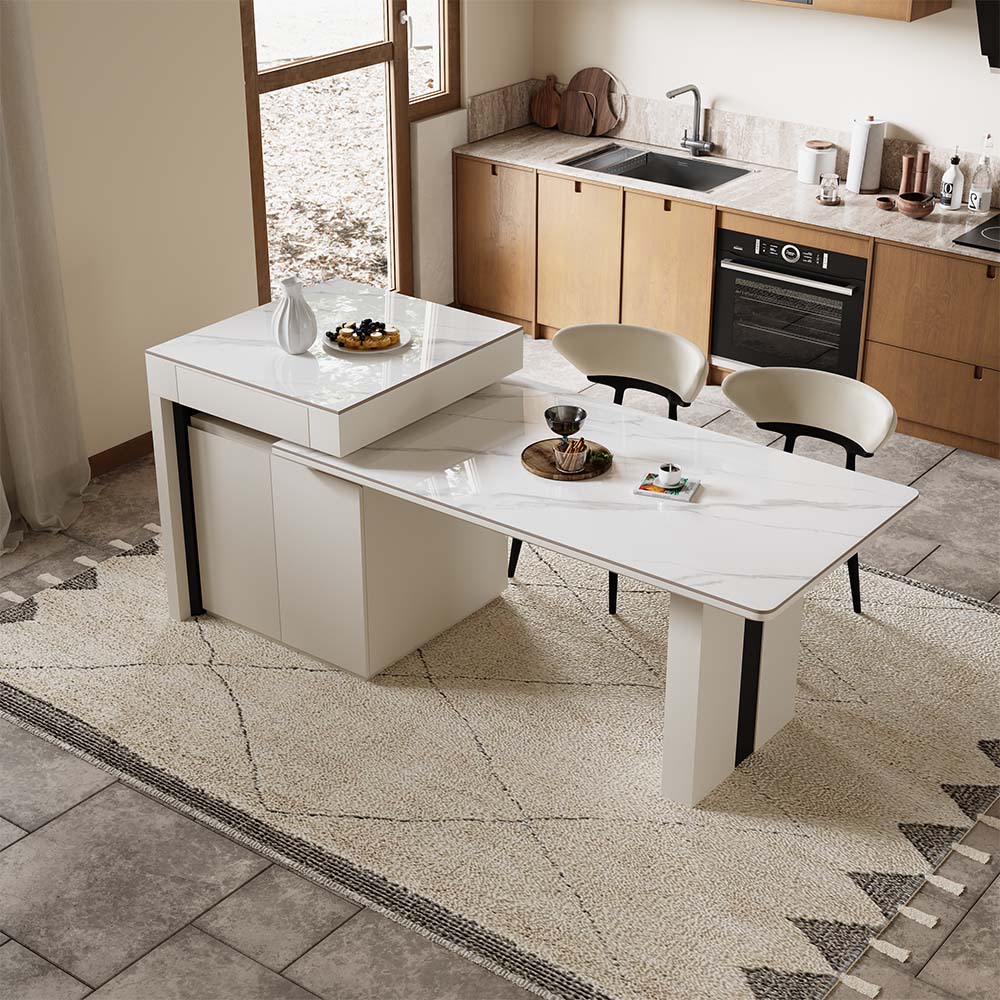White Sintered Stone Kitchen Island