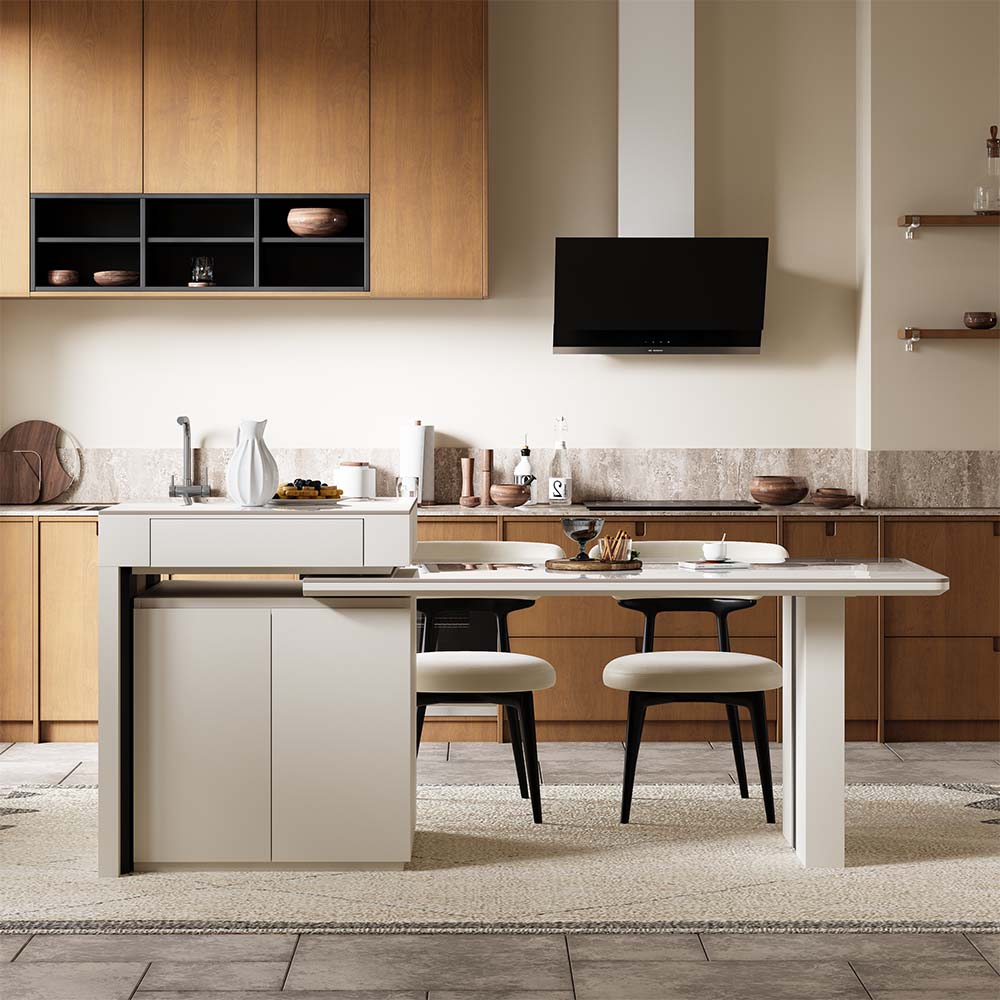 White Sintered Stone Kitchen Island