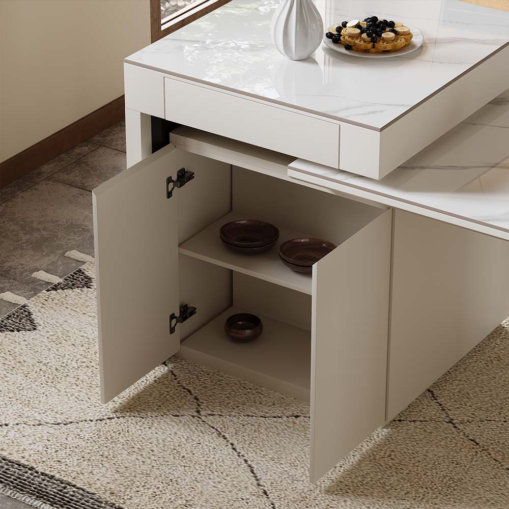 White Sintered Stone Kitchen Island