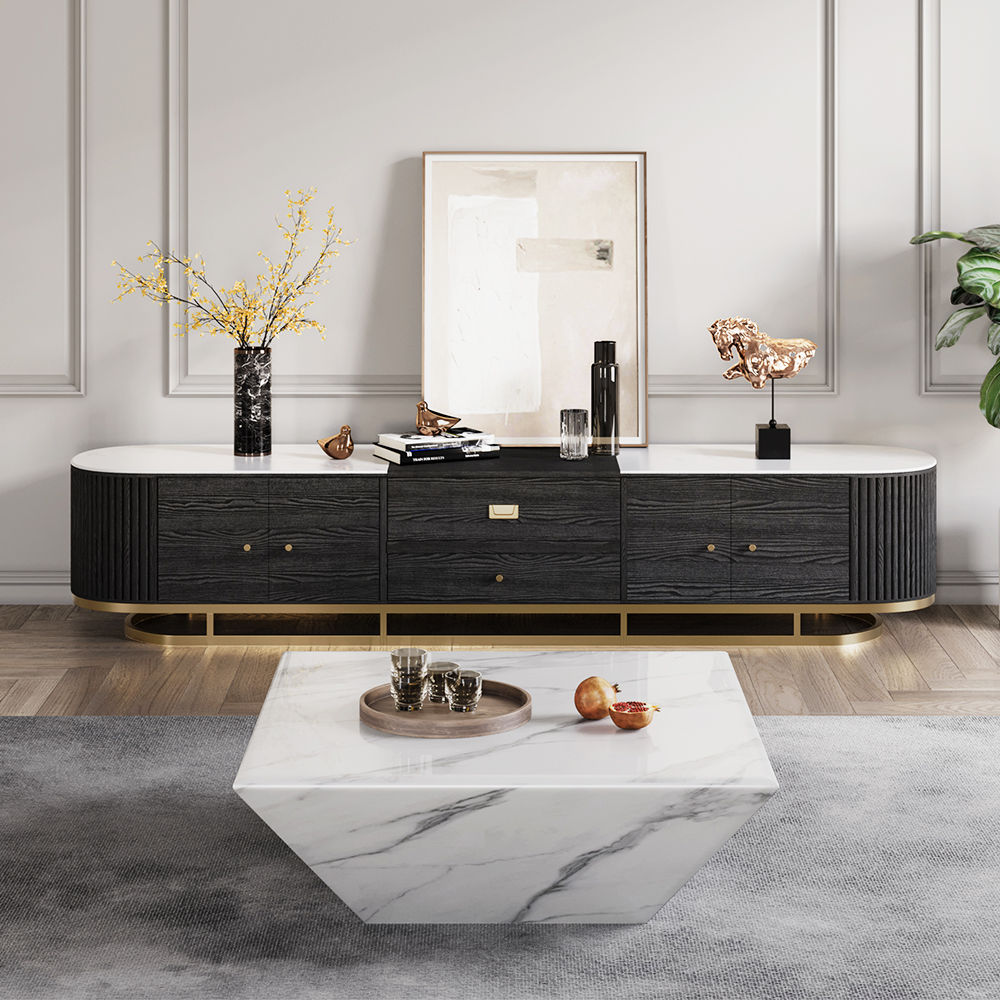 White & Black Sintered Stone Living Room Set