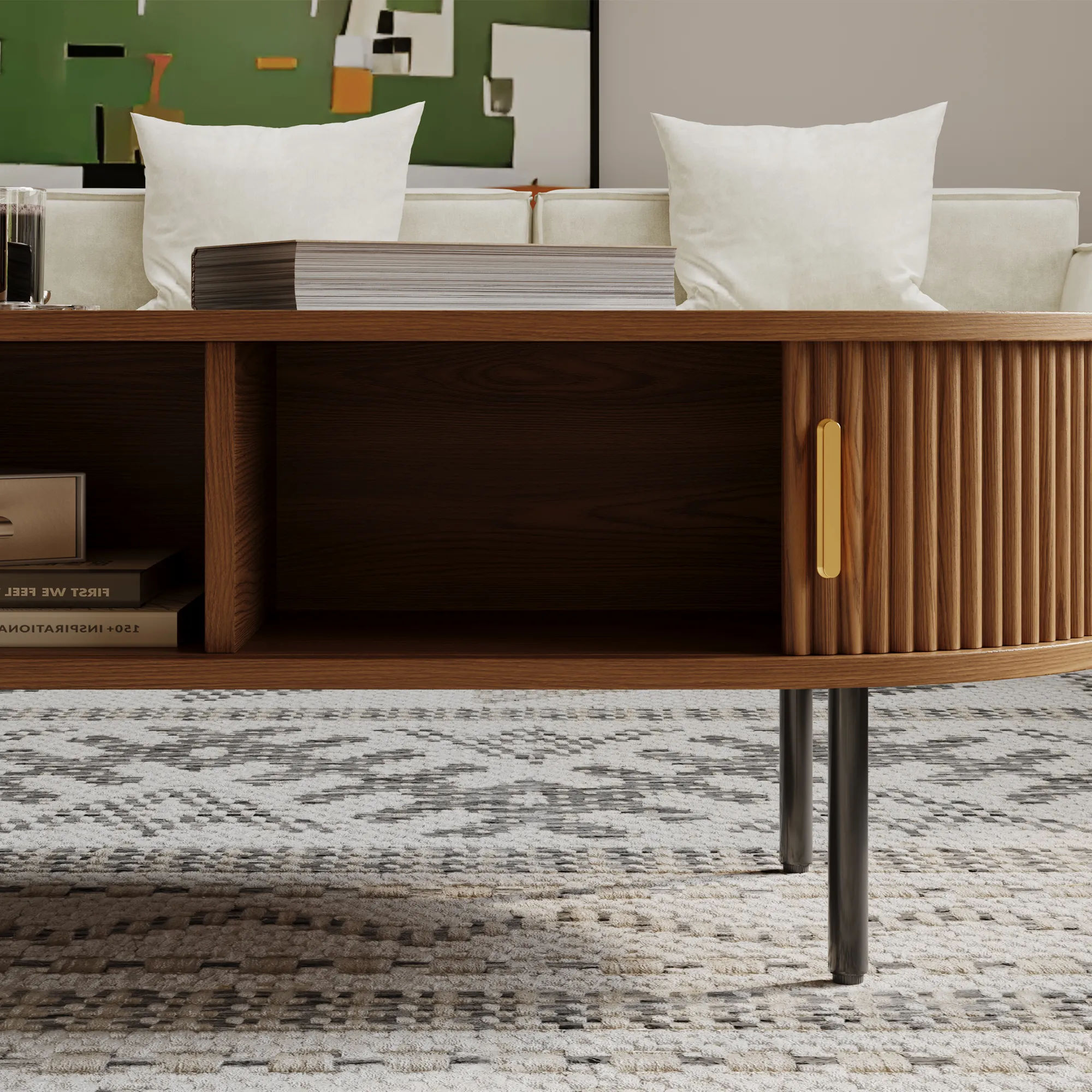 with Storage Walnut Color Living Room Set