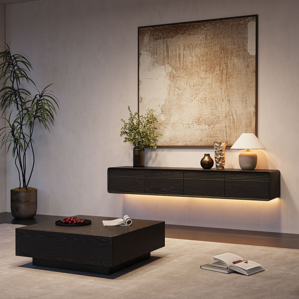 with Storage Black MDF Living Room Set