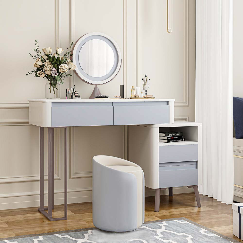 Oval Mirror White & Gray MDF Makeup Vanities