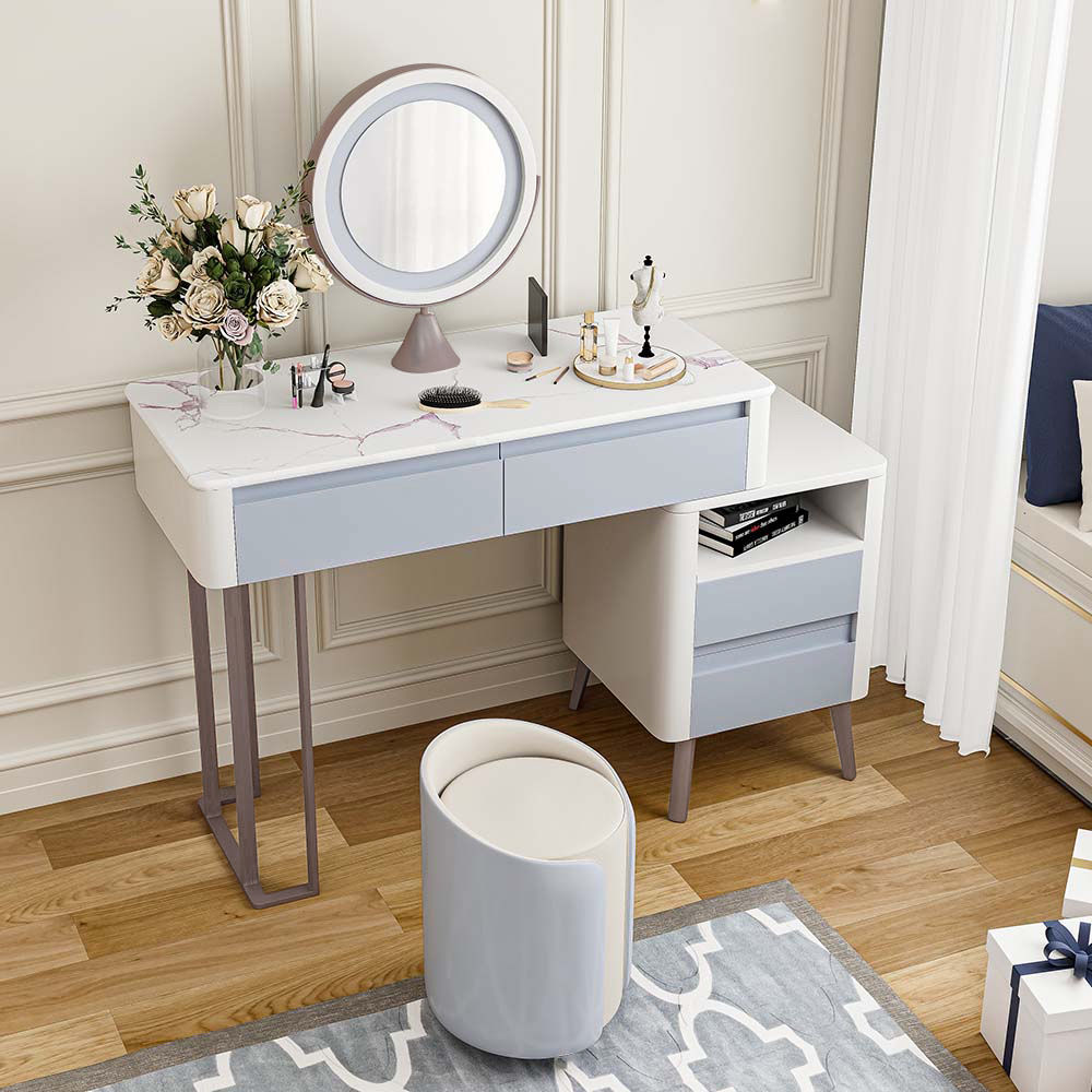 Oval Mirror White & Gray MDF Makeup Vanities