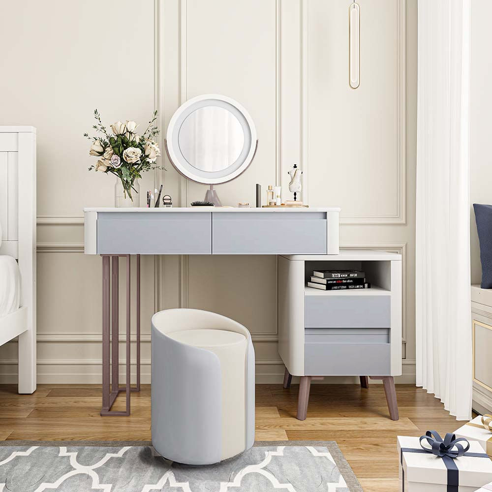 with Side Cabinet White & Gray MDF Makeup Vanities