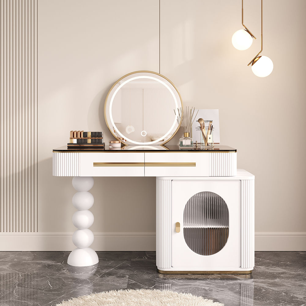 Tempered Glass White MDF Makeup Vanities