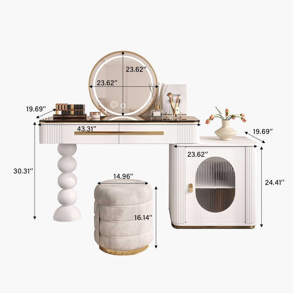 with Side Cabinet White MDF Makeup Vanities