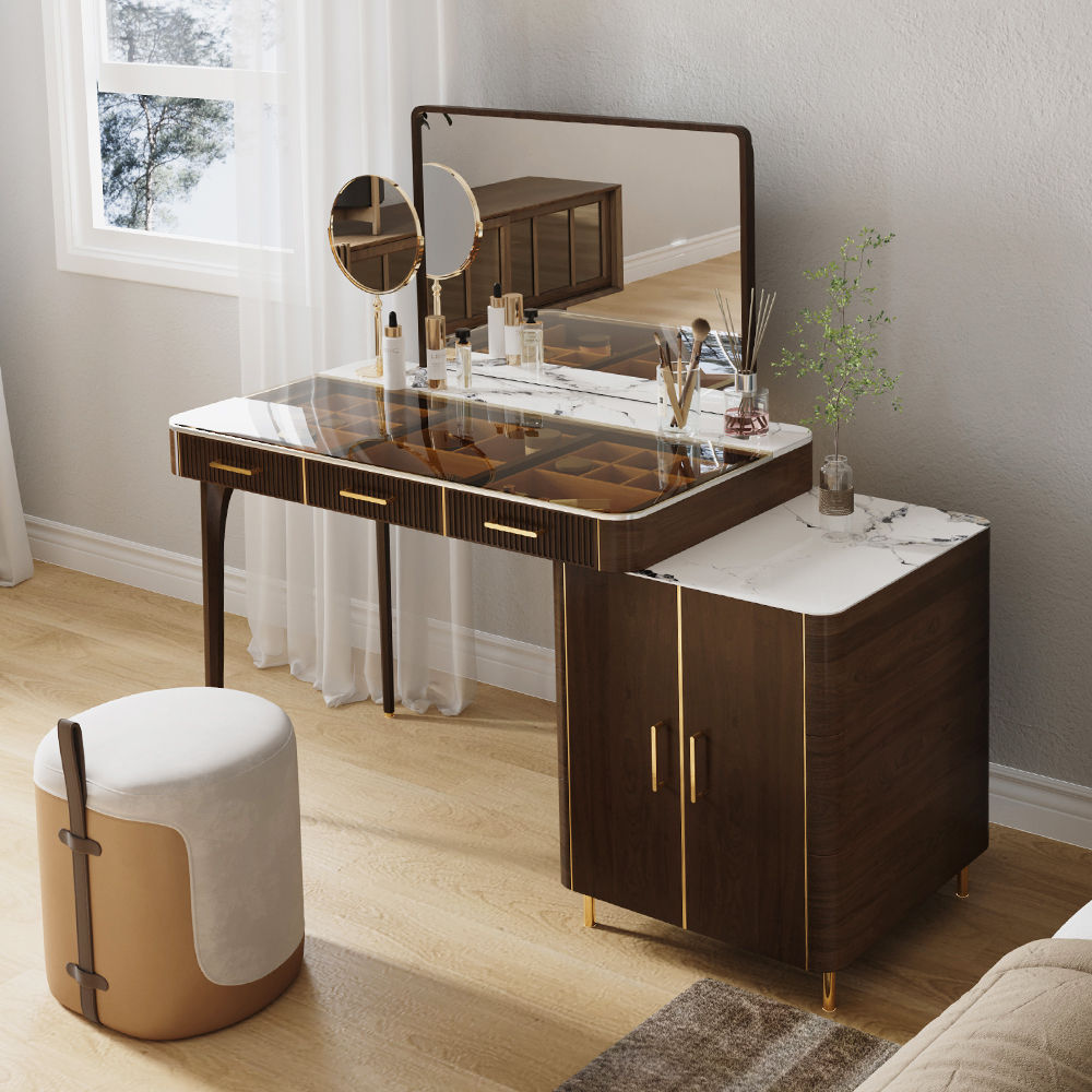 Modern Minimalist Walnut MDF Makeup Vanities