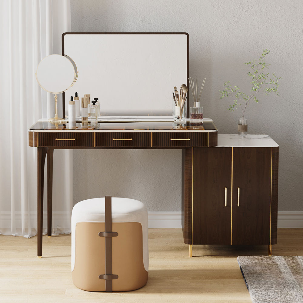 Modern Minimalist Walnut MDF Makeup Vanities