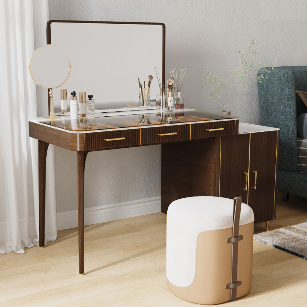 with Side Cabinet Walnut MDF Makeup Vanities