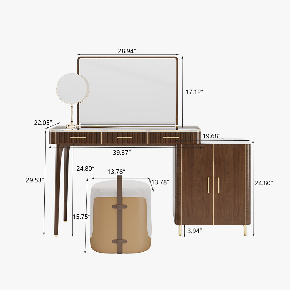 Metal Leg Walnut MDF Makeup Vanities