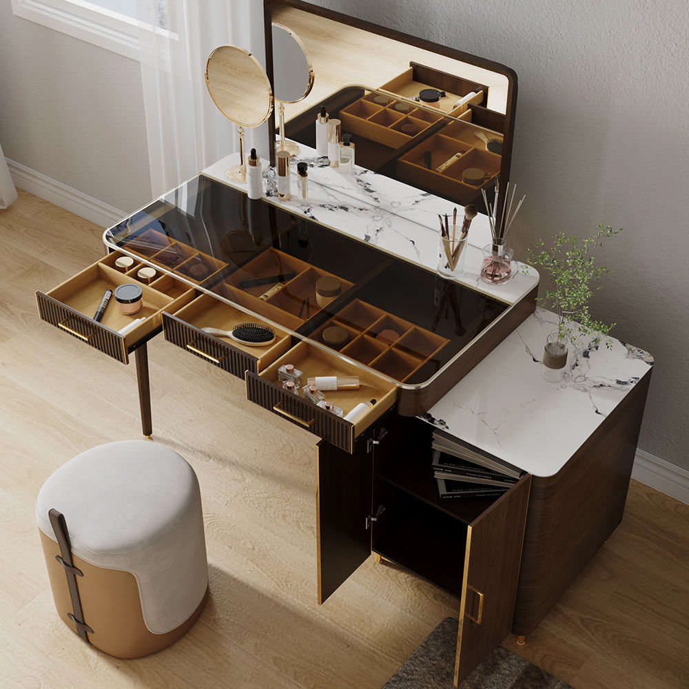Metal Leg Walnut MDF Makeup Vanities