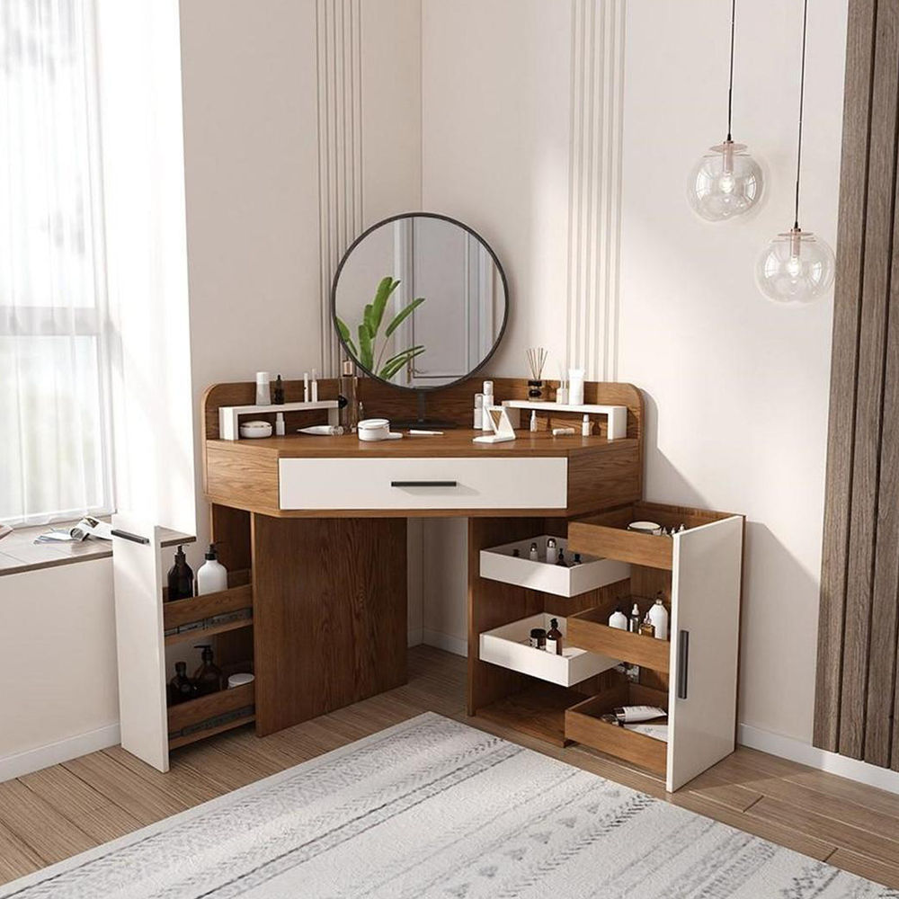 with Side Cabinet Walnut MDF Makeup Vanities
