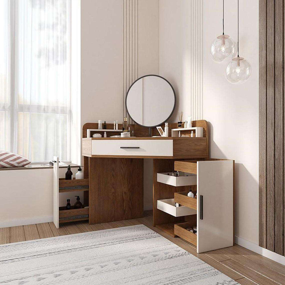 without Chairs Walnut MDF Makeup Vanities