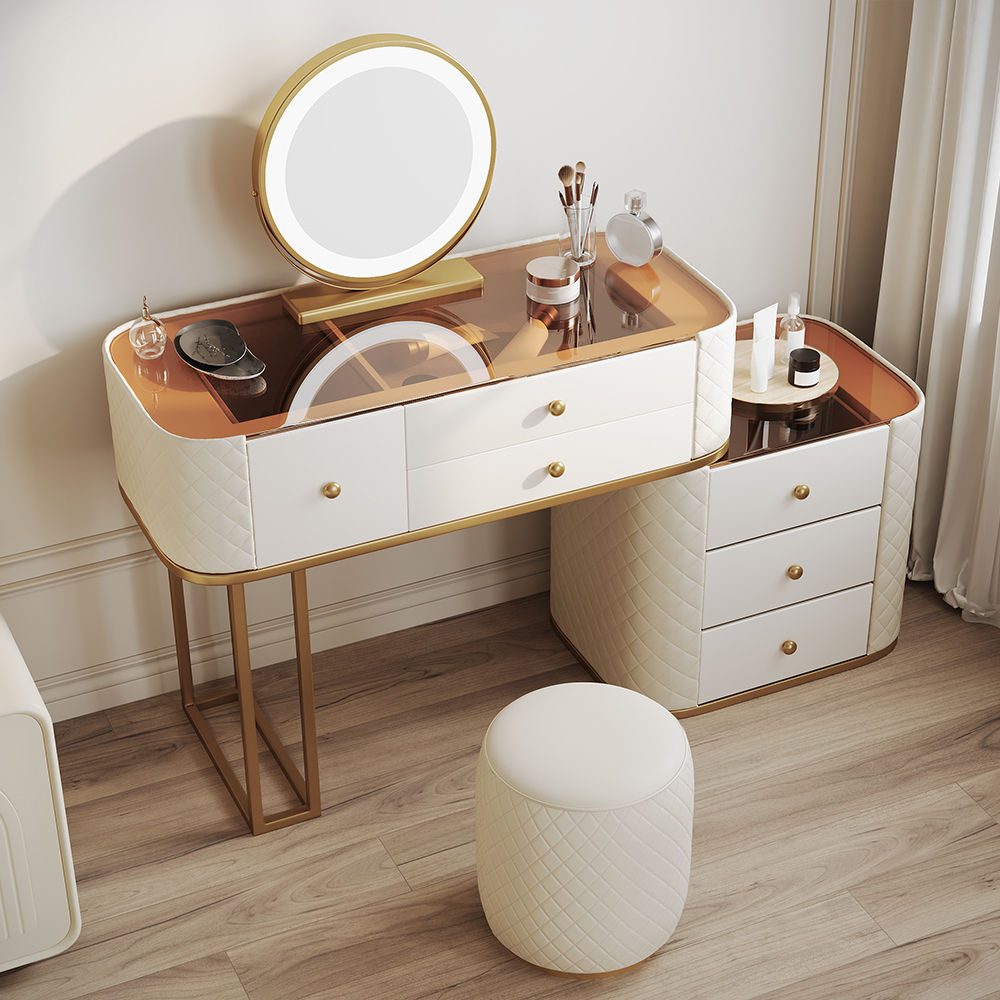 with Chairs Beige MDF Makeup Vanities