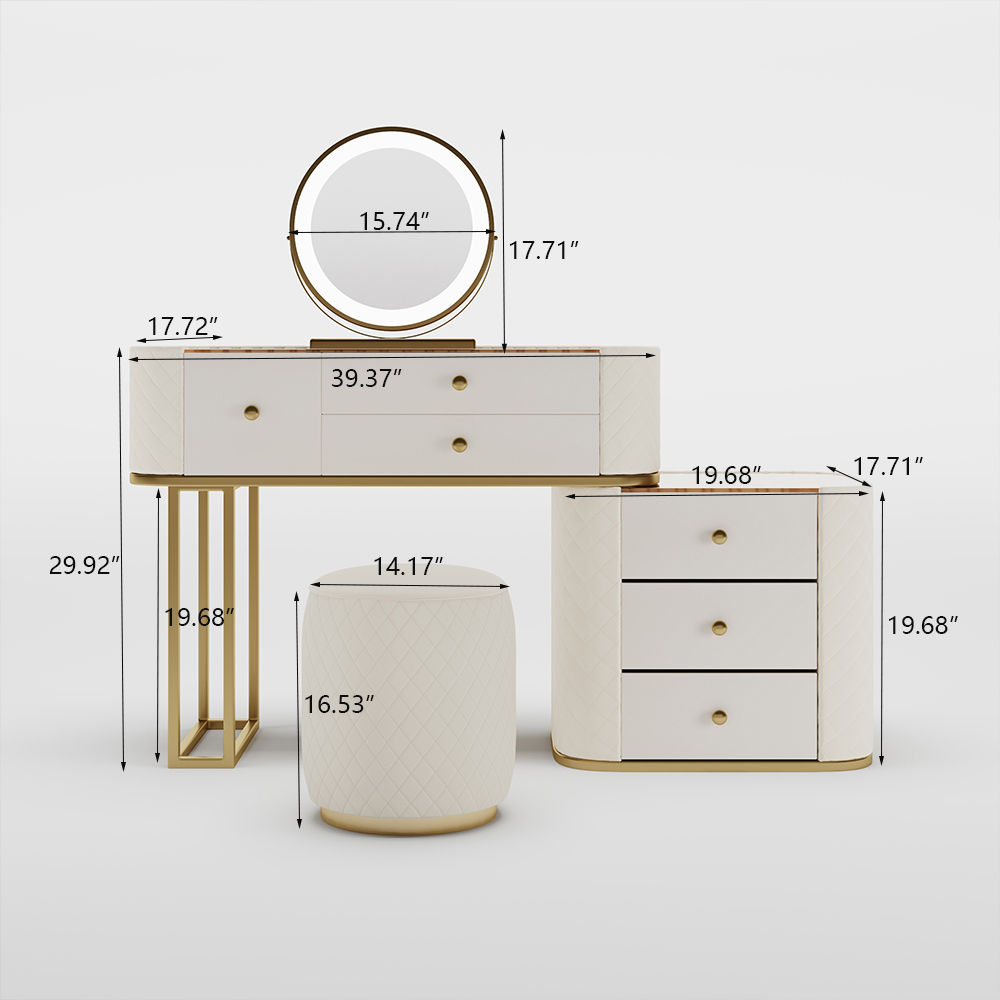 Circular Mirror Beige MDF Makeup Vanities