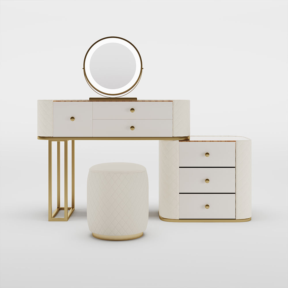Metal Leg Beige MDF Makeup Vanities