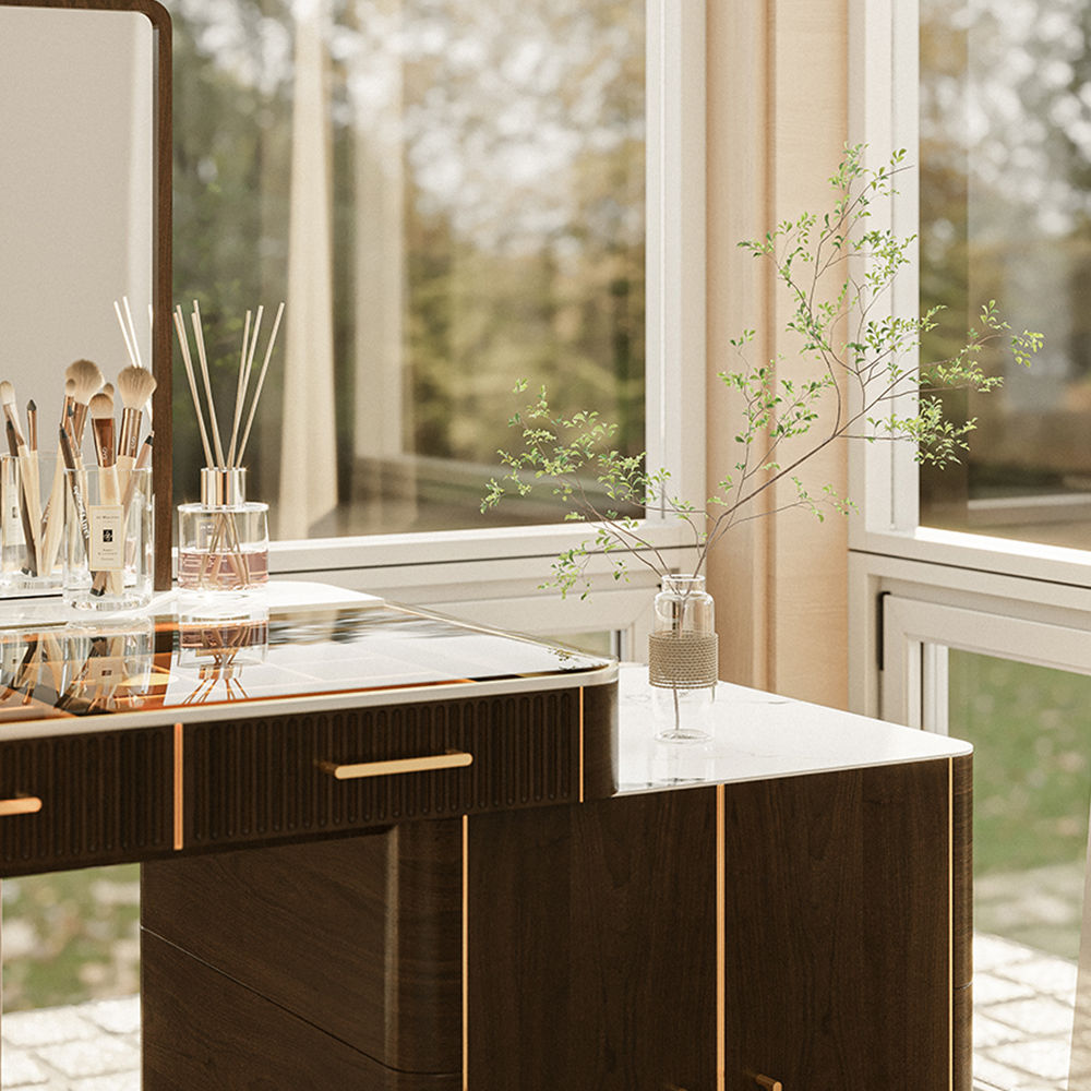 with Chairs Walnut MDF Makeup Vanities