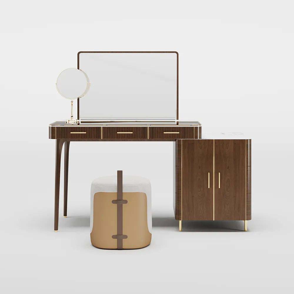 with Side Cabinet Walnut MDF Makeup Vanities