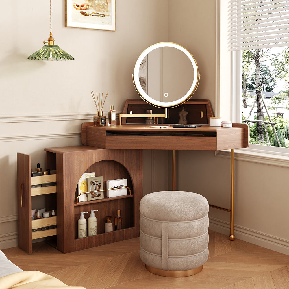 Solid Wood Leg Walnut MDF Makeup Vanities