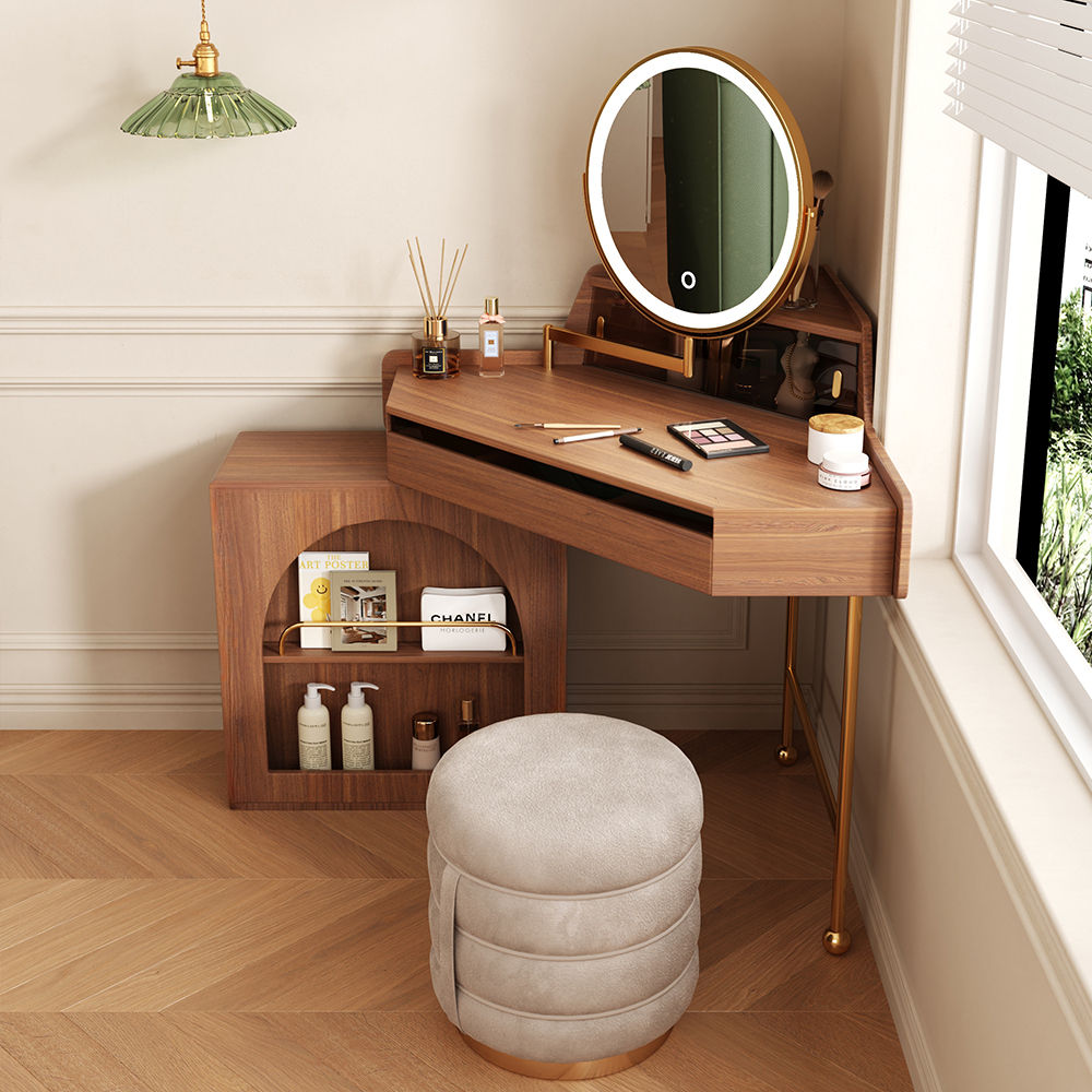 Solid Wood Leg Walnut MDF Makeup Vanities
