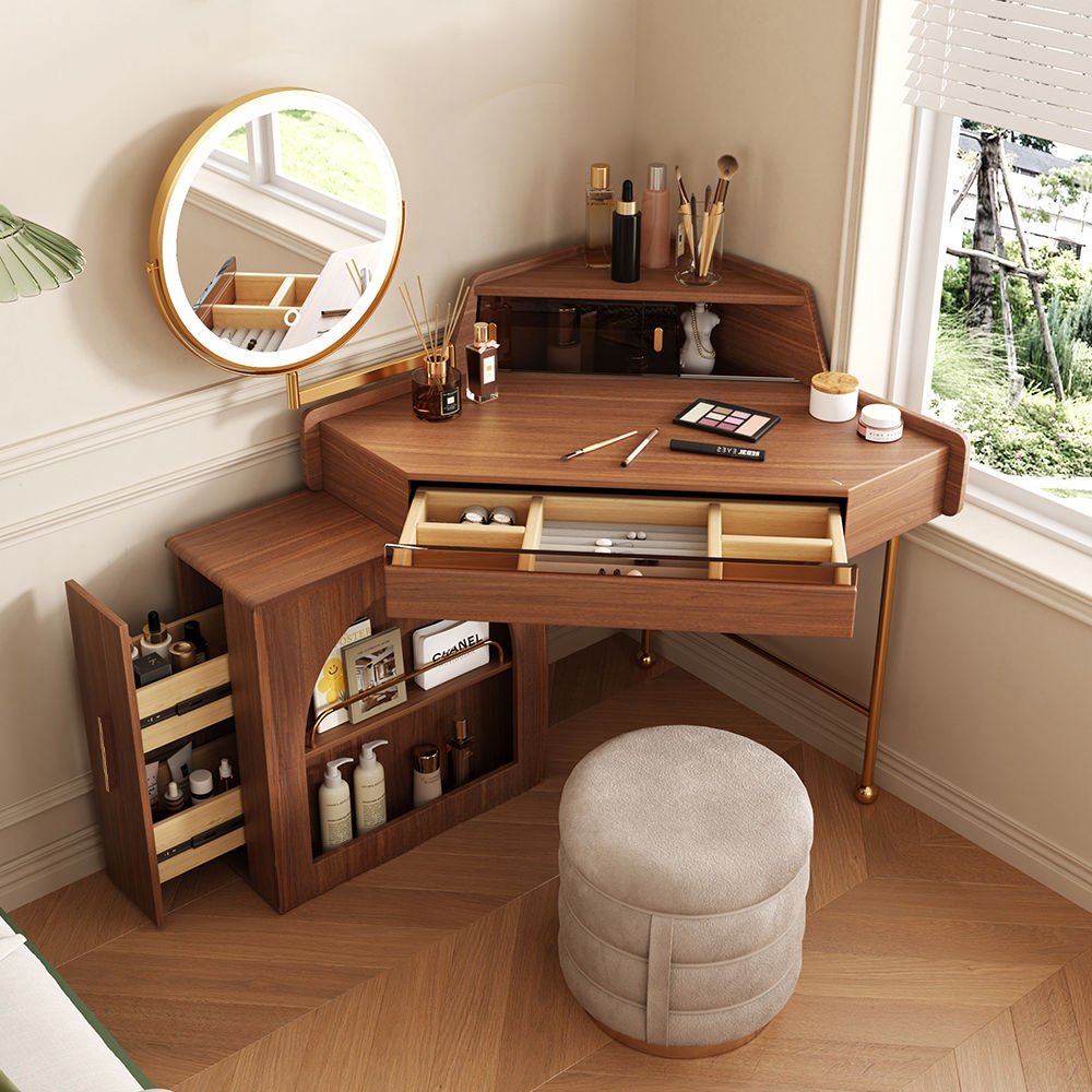 Walnut Walnut MDF Makeup Vanities