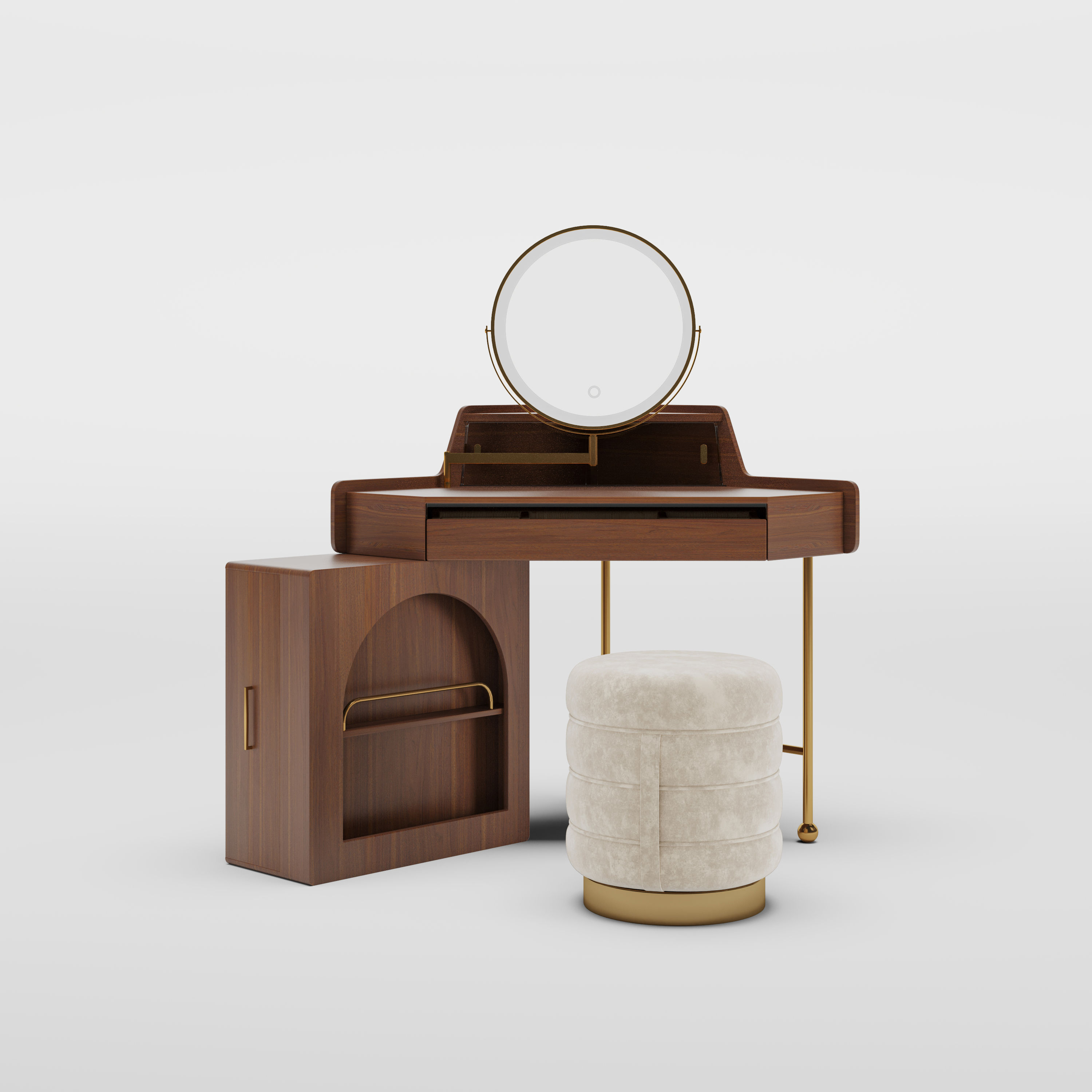 Solid Wood Leg Walnut MDF Makeup Vanities