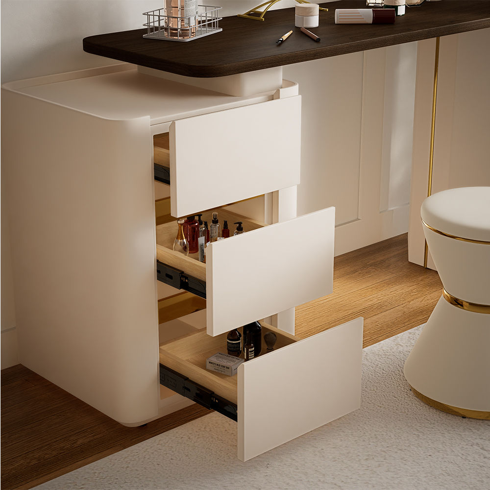 Circular Mirror Beige MDF Makeup Vanities