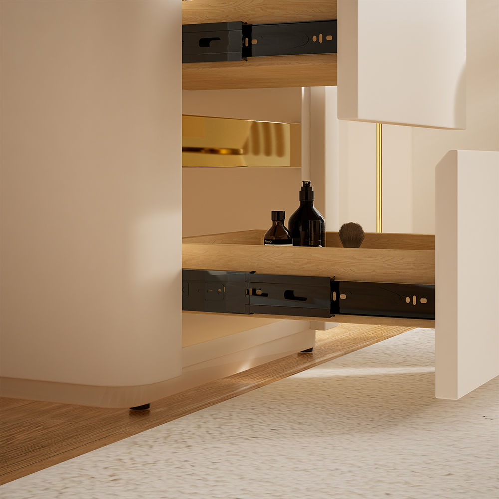 Partly Assemble Beige MDF Makeup Vanities