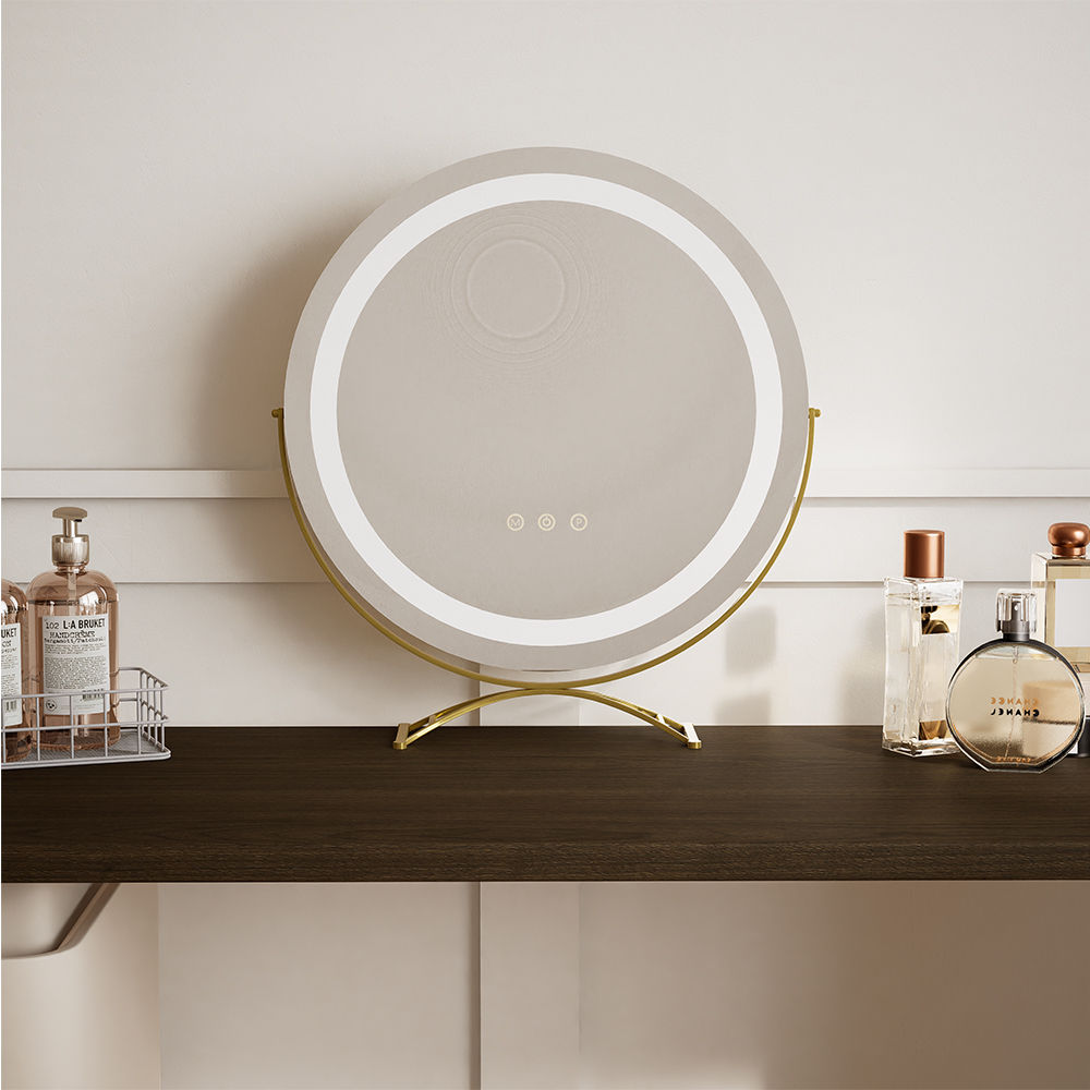 Circular Mirror Beige MDF Makeup Vanities
