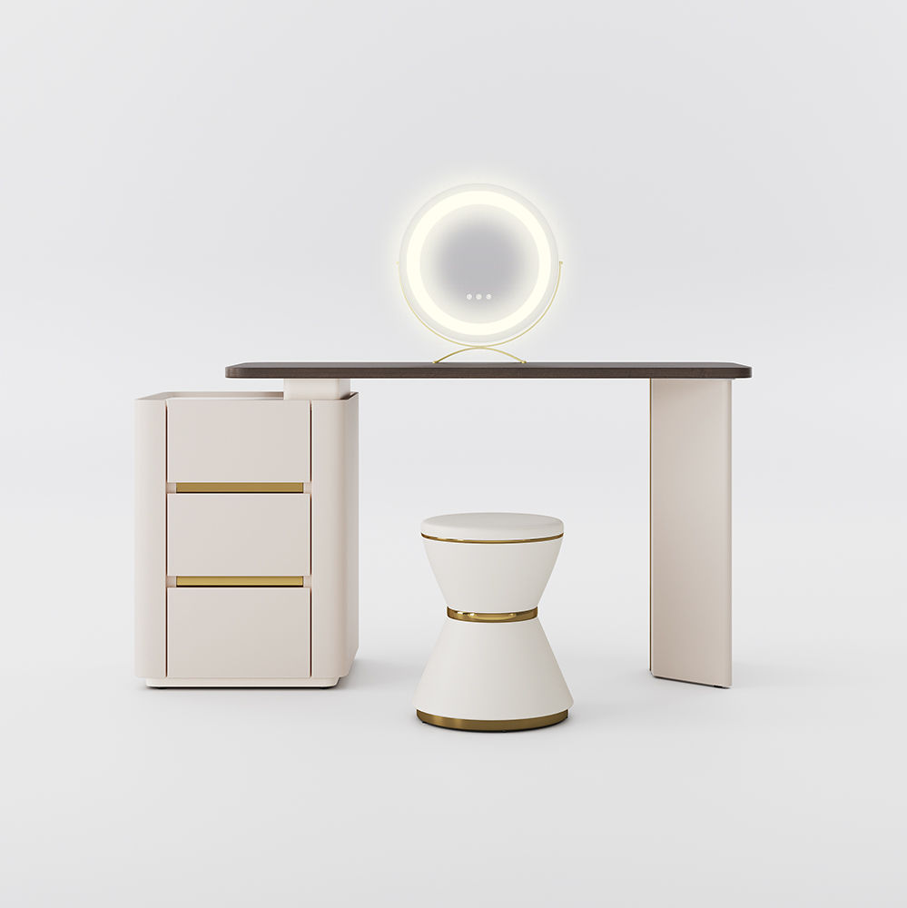 Circular Mirror Beige MDF Makeup Vanities